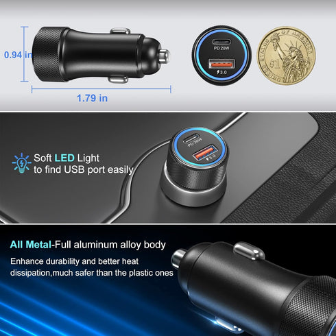USB C Car Charger 5 Pack, Bangfun 36W Dual Port PD&QC 3.0 Fast Charging Adapter for iPhone 15/14/13/12/11 Pro Max