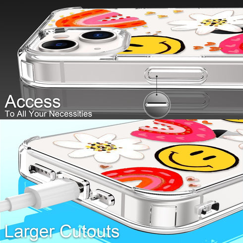 GiiKa iPhone 13 Case with Screen Protector, Clear Floral Shockproof Hard Case & TPU Bumper, Colorful Graffiti Design.