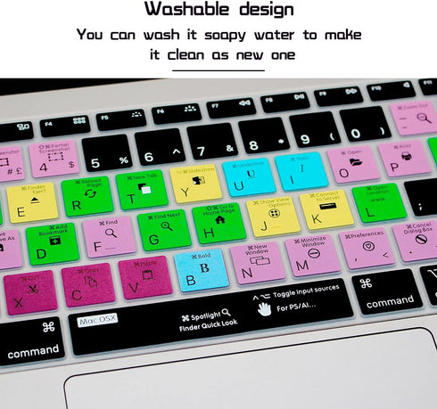 HRH Shortcut Hotkey Silicone Keyboard Cover Skin for MacBook Air 13 Inch 2018 Release A1932 with Retina Display and