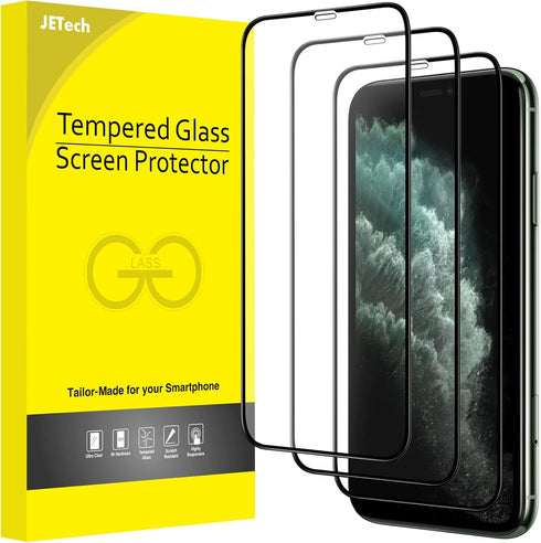 JETech 3-Pack Full Coverage Screen Protector for iPhone 11 Pro Max/XS Max 6.5", Black Edge, 9H Tempered Glass, HD Clear