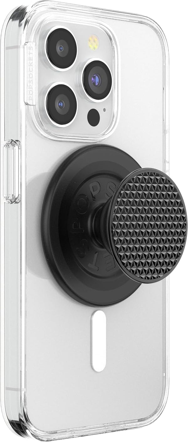 PopSockets Phone Grip Compatible with MagSafe, Phone Holder, Wireless Charging Compatible - Alum Triangle Knurled Black