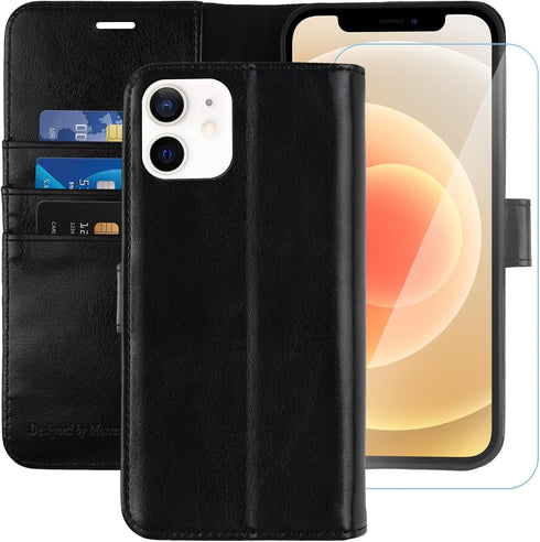 MONASAY Wallet Case for iPhone 11, 6.1-inch - Flip Folio Leather Cover with Glass Screen Protector and RFID Blocking