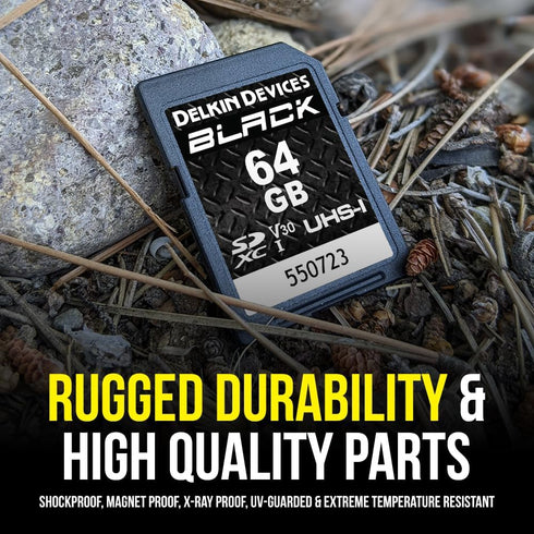 Delkin Devices C10, U3, V30, 4K 90MB/s 90MB/s (64GB) Black Rugged SDXC Memory Card, UHS-I, Full HD & Video, Up to Read