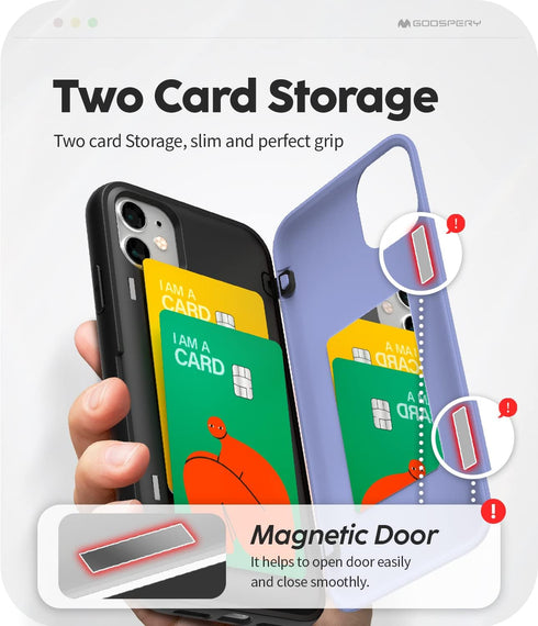 GOOSPERY Magnetic Door Bumper Case for iPhone 11, Card Holder Wallet, Protective Dual Layer, Purple