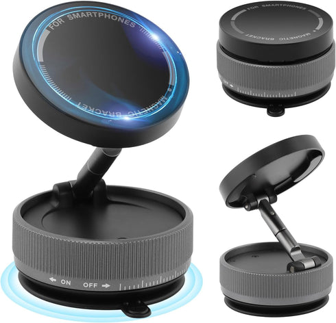 Xiaokeis 360 Foldable Vacuum Magnetic Car Phone Holder, Rotatable Suction Phone Mount, Strong Suction Cup Magnetic Car