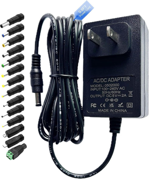 Gilivier 5V 2A Power Supply Adapter DC 5V Power Cord 9.8FT AC 100-240V