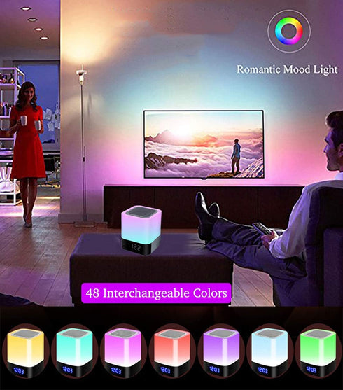 Night Lights Bluetooth Speaker, Alarm Clock Wireless Speaker, Touch Sensor Bedside Lamp, MP3 Music Player