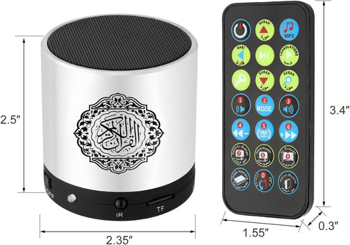 Ramadan Portable Digital Quran Speaker, MP3 Player with Remote Control, USB Rechargeable, 8GB FM Radio, Silver