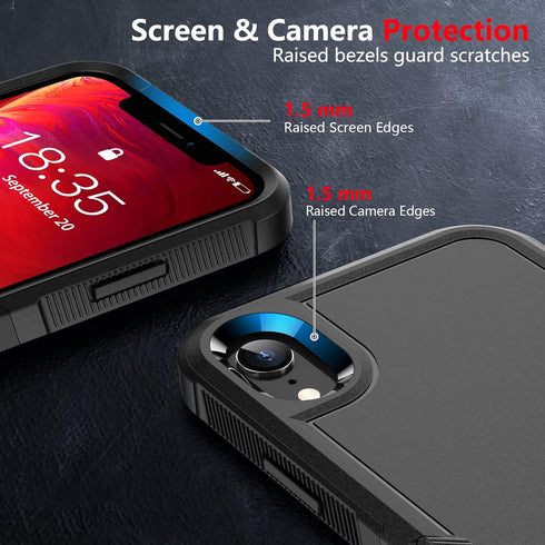 SPIDERCASE iPhone XR Case (Black) - 10 FT Military Grade Drop Protection, Shockproof Airbag, Non-Slip, 2 Tempered Glass