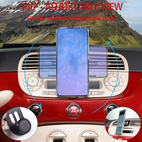 Car Phone Mount for Fiat 500 2010-2015, Retractable Dashboard Hands-Free Holder, Black (A Style)
