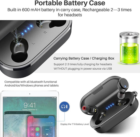 TOZO T10 Bluetooth 5.3 Wireless Earbuds with Charging Case, IPX8 Waterproof Stereo Headphones, Built-in Mic, Deep Bass