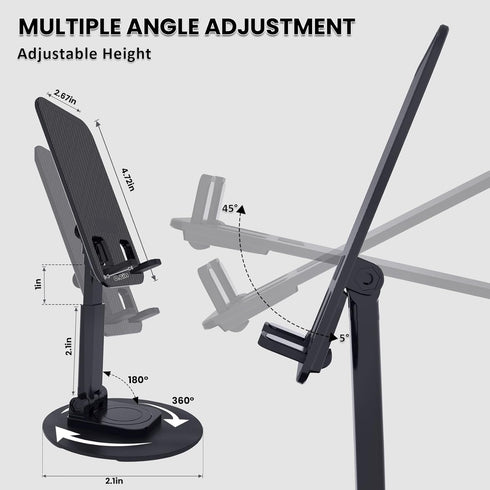 Lusosh 360 16 15 14 13 Cell Phone Stand, Adjustable Phone Holder Rotation Fully Foldable Desktop Dock Compatible