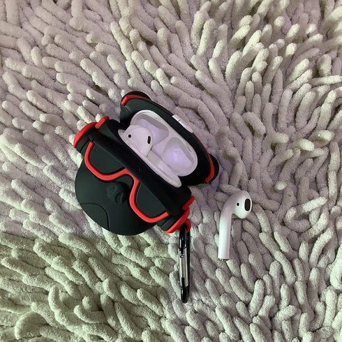 3D Animal Hiphop Bulldog Silicone Case - Compatible with Airpods2, Black Red Headphone Cover, Cool Keychain