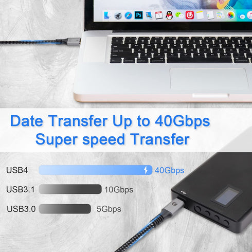 VCOM 4ft USB 4 Cable: 240W, 40Gbps, 8K@60Hz, Dual 4K for Thunderbolt 3/4, Dell, iPad Pro, Pixel, Docking & More.