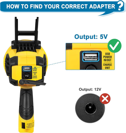PwrON 5V USB Adapter for Stanley Fatmax Spotlight Charger, Compatible with SL10LEDS, TL450, TL600