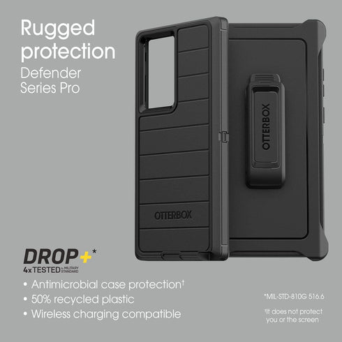 OtterBox S22 Packaging Defender Series Case for Samsung Galaxy Ultra (Only) - Holster Clip Included - Microbial Defense