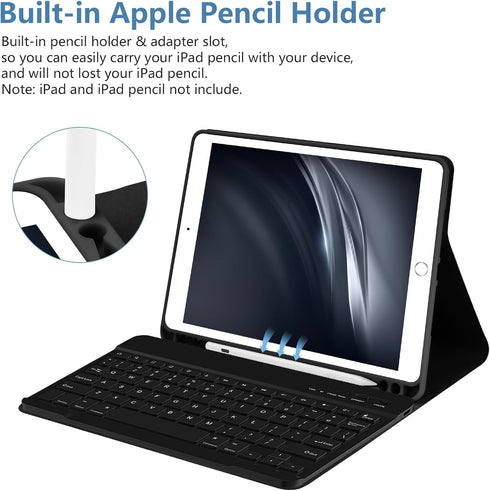 Keyboard Case for iPad 10.2" 9th Generation, Wireless Bluetooth Keyboard for iPad Air 3/iPad Pro 10.5" with Pencil