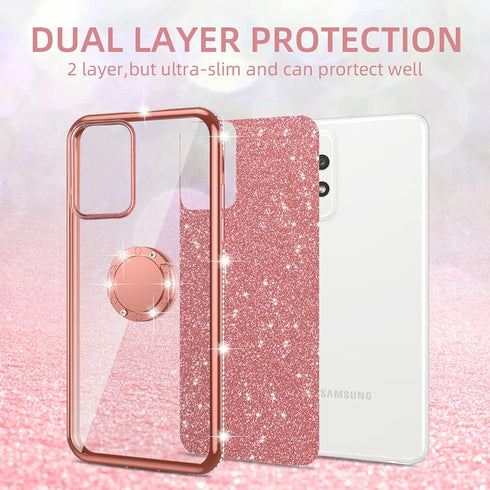 Samsung Galaxy A52 5G Case by nancheng, Cute Slim TPU Silicone with Kickstand, Bling Diamond Ring & Strap (Rose Gold)