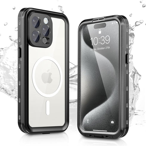 iPhone 15 Pro Case Waterproof, IP68 Case with Kickstand, Impact Resistant TPU + PC for Diving, Swimming, Hiking