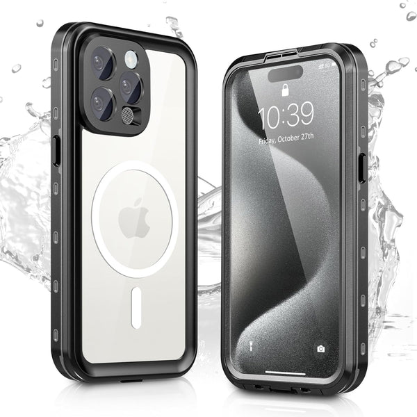 iPhone 15 Pro Case Waterproof, IP68 Case with Kickstand, Impact Resistant TPU + PC for Diving, Swimming, Hiking