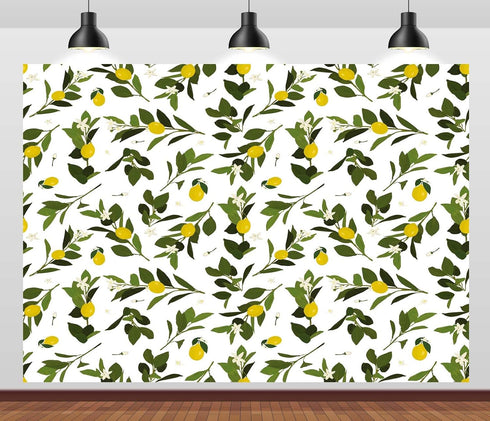 CORFOTO 9x6ft Summer Fabric Lemon Branch Backdrop Yellow Lemons Green Leaves White Flowers Citrus Pattern Photography
