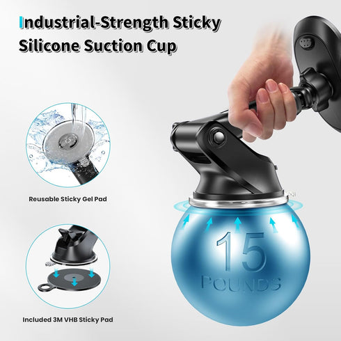 APPS2Car Suction Cup Phone Holder - Windshield/Dashboard Mount with Strong Sticky Gel Pad, Matte Black