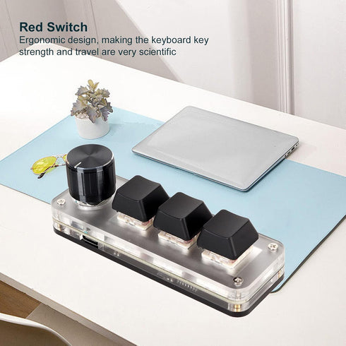 Red Switch Macro Keyboard, USB Custom Mechanical Keyboard with Knob, Gaming OSU Volume Control Mini Keyboard