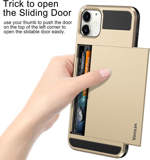 Vofolen iPhone 12 Case 5G Wallet Cover - Anti-Scratch Dual Layer with Credit Card Holder Slot, Gold
