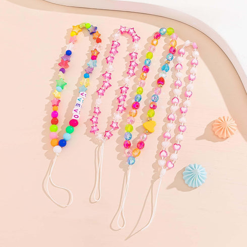 Beaded Phone Charms Lanyard Strap - Girly Style Fixed Beads Pearls Lanyards