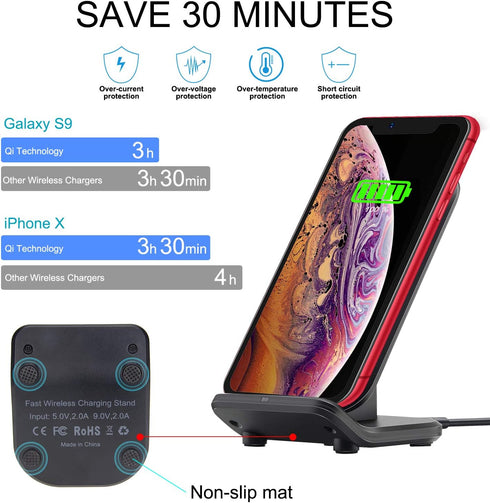 Wireless Charging Station, 15W Fast Qi-Certified Inductive Phone Charger Dock Compatible with iPhone 15 14 13 12 11 Pro