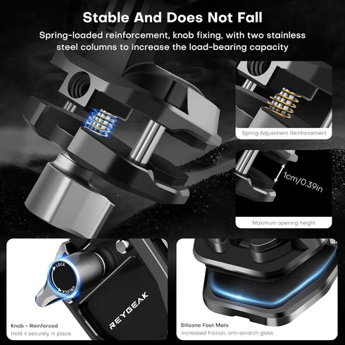 REYGEAK GoPro Motorcycle Windshield Clip, Aluminum Alloy Camera Clamp Mount for Hero 12 11 10 9 8