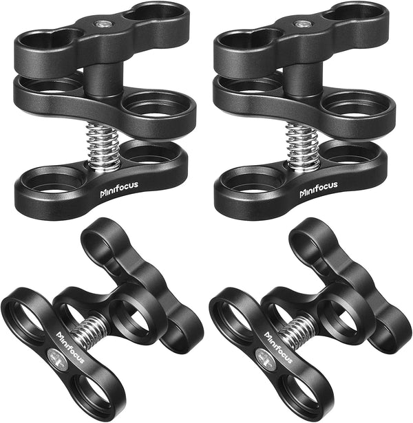 MINIFOCUS 4PCS 1'' Aluminum Ball Clamp Mount for Underwater Diving Light Arms System, 360° Clip Adapter Bracket