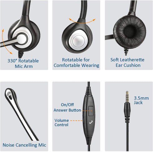 Headset 3.5mm Cell Phone with Microphone Noise Cancelling & Call Controls, Computer Headphones for Samsung PC Business