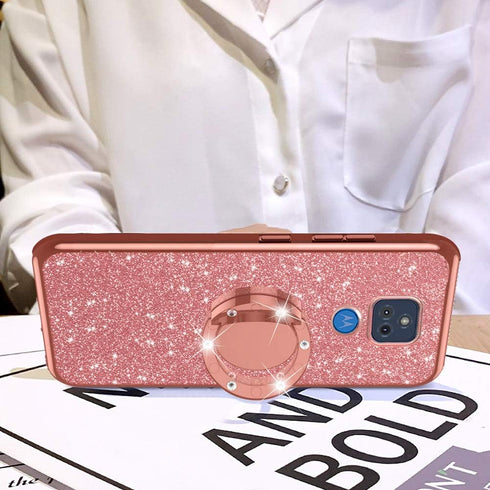 Phone Case for Motorola G Play 2021, nancheng Soft TPU Silicone Clear Cover with Lanyard Stand - Rose Gold