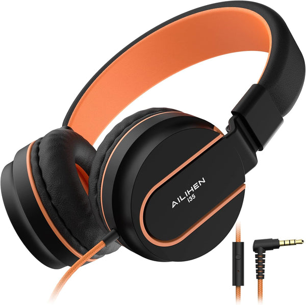 AILIHEN I35 Kids Headphones, Foldable On-Ear, 93dB Safe Volume, HD Mic, 3.5mm Wired for Chromebook, Laptop, Tablet