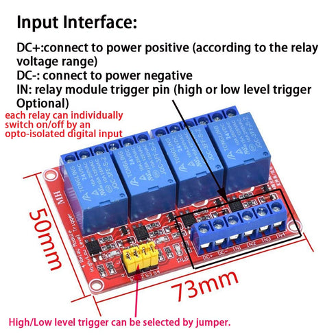 2PCS 4 Channel 24V Relay Module with Optocoupler, High or Low Level Trigger Expansion Board for Raspberry Pi Arduino