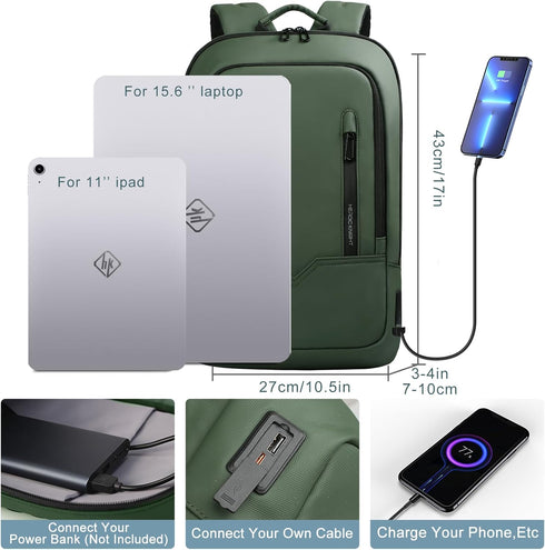 hk Backpack for Men Slim Business Backpack with USB Charger Lightweight Anti-theft Water Resistant Laptop Bag for