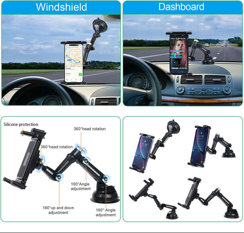 5 in 1 Car Phone Holder, Dashboard Windshield Mount, Suitable for iPhone 15 14 13 Pro Max, Samsung Z Fold 5 4