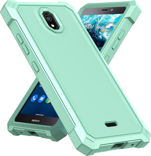 Ailiber Mint Green Nokia C100 Phone Case, Dual Layer Structure Protection with Shockproof Corners TPU Bumper