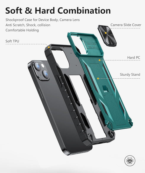 SOiOS iPhone 16e Case 2025: iPhone 13 iPhone 14 Cover with Kickstand, Shockproof Military Grade Protective Case