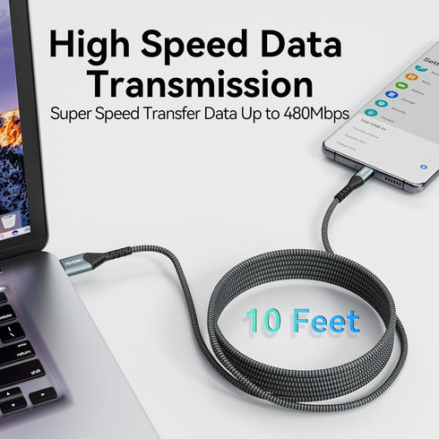FEMORO Micro USB Cable 10ft, USB A to Micro USB 2.0 Charger Cables Long USB Micro Data Transfer Android Cord Type A Braided 12W Compatible for Kindle MicroUSB Smartphone Tablet Bluetooth Speaker MP3