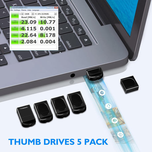 EASTBULL 16GB 5 Pack USB2.0 FAT32 16 5 Pack 1 Small Flash Drives Mini USB Drive with a USB-C Adapter, Mini Thumb Drive