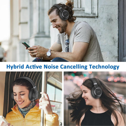 KVIDIO Active Noise Cancelling Headphones with Microphone, 65 Hours Playtime, Deep Bass, Hi-Fi Stereo Sound (Black)