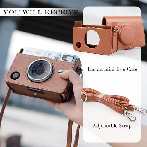 Rieibi Instax Mini EVO Case, Vintage PU Leather Protective Case for Fuji Instax Mini EVO Instant Camera - Brown