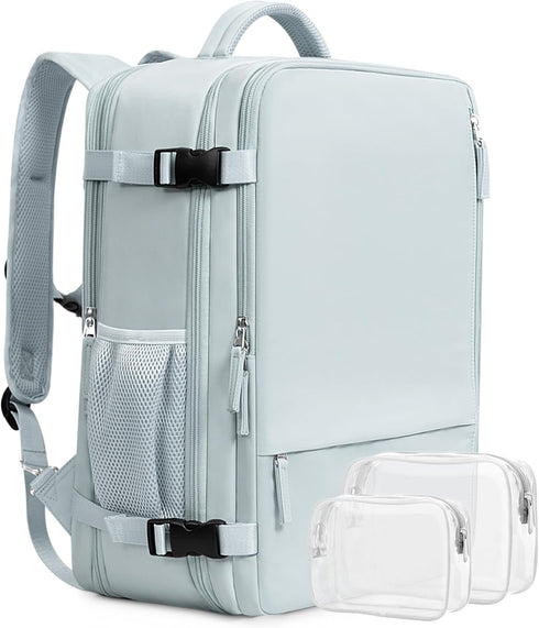 Travel Backpack for Women Men, 17 Inch Waterproof Casual College Daypack for Weekender Overnight Hiking, Light-blue