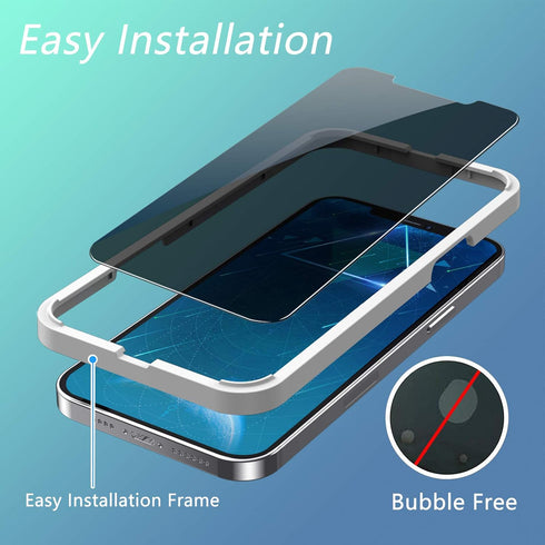 2 Pack Privacy Screen Protector for iPhone 12 Mini, Anti Spy Tempered Glass Film, Touch Sensitive, Bubble-Free