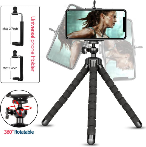 Mini Flexible Adjustable Phone Tripod Stand Holder with Remote and Universal Clip for iPhone 15 14 13 12 Pro Max 11