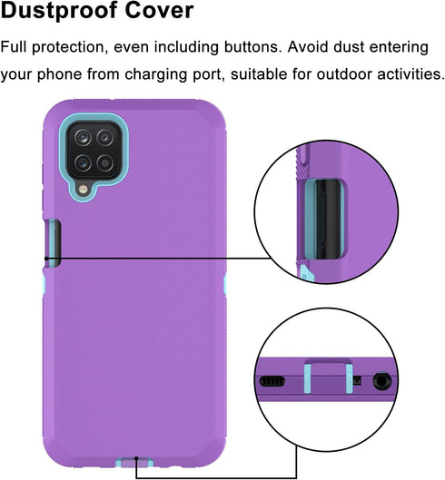 Heavy Duty Armor Case for Samsung Galaxy A12 6.5", Rugged Shockproof Dual Layer Hybrid Cover with Silicone Bumper,
