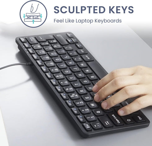 Perixx PERIBOARD-432 Wired Mini USB Keyboard - X Type Scissor Keys with Big Print Keys - US English, Black