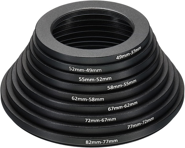 PATIKIL Step Down Rings Set, 9 Pack, Filter Adapter Ring for Camera Lenses, Black, 82-37mm Sizes